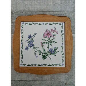 Thomson Floral Garden Ceramic Tile Trivet With Wooden Frame - Floral Design -